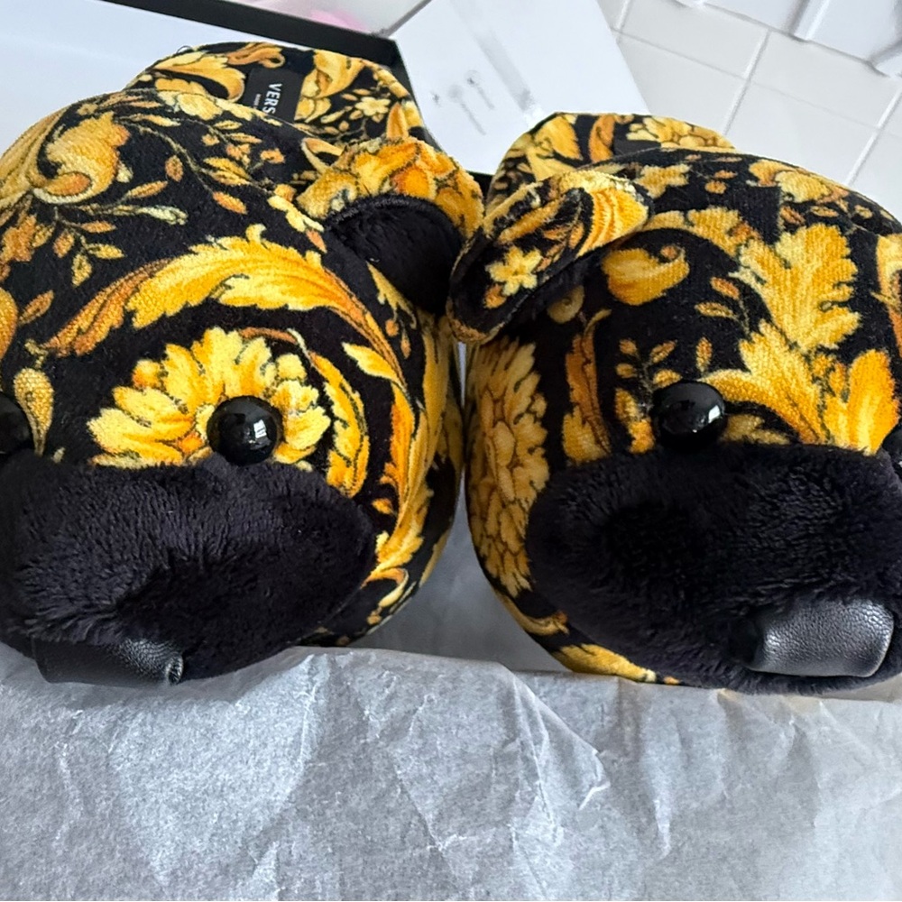 Authentic Black and Gold Patterned Bear Slippers